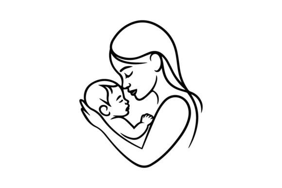 Download Mom and Baby Line Art Vector Icon – Mini - Line art Collection