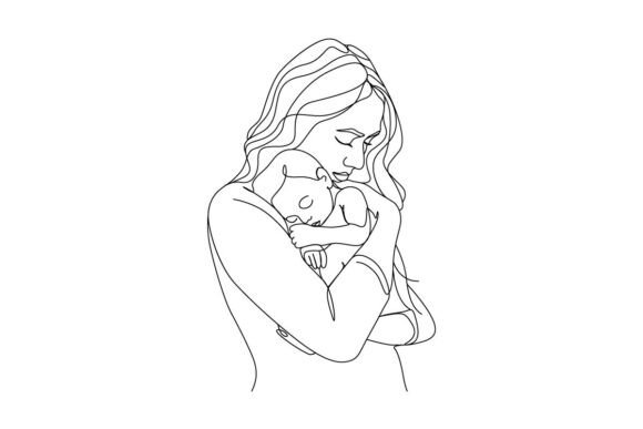 Download Mom Holding Her Baby Line Art - Line art Collection