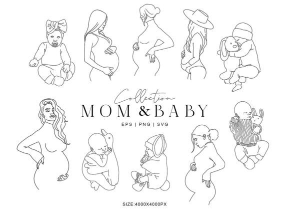 Download Mom and Baby Line Art Clipart - Line art Collection