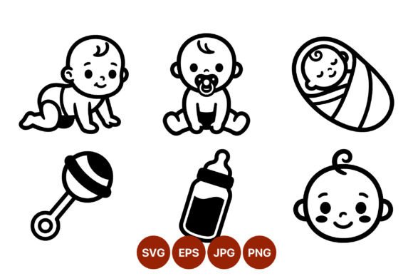Download Cute Baby Line Art Icons Set - Line art Collection