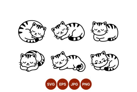 Download Sleeping Curled Cat Line Art Set - Line art Collection