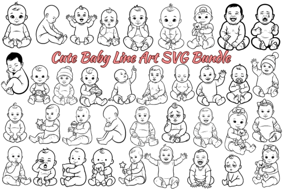Download 99 Cute Baby Line Art SVG Bundle - Line art Collection
