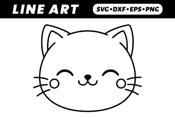 Download Cute Kawaii Cat Face, Simple Line Art - Line art Collection