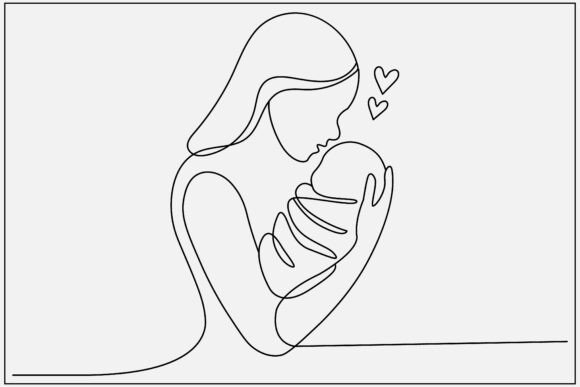 Download Mother and Sleeping Baby Line Art - Line art Collection