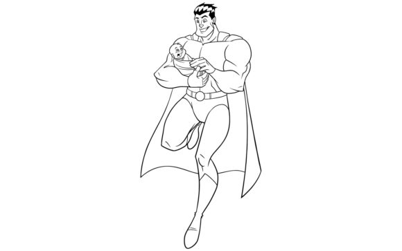 Download Super Dad with Baby Line Art - Line art Collection