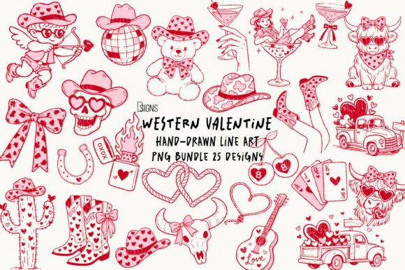 Download Western Valentine's Day Line Art Bundle - Line art Collection