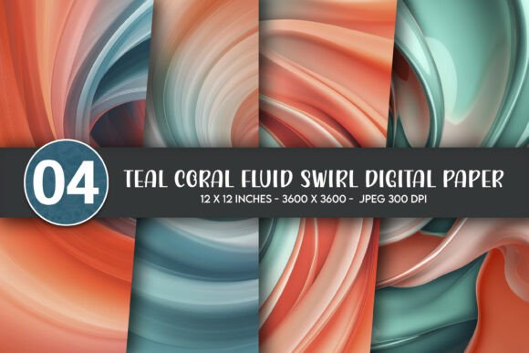 Download Teal Coral Fluid Swirl Digital Paper - Swirl Collection