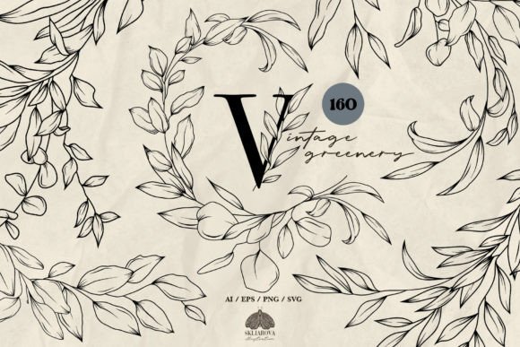 Download Vintage Greenery Line Art Collection SVG - Collection Collection
