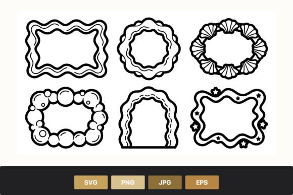 Download Wavy Line Art Frames with Shell Stars - Line art Collection