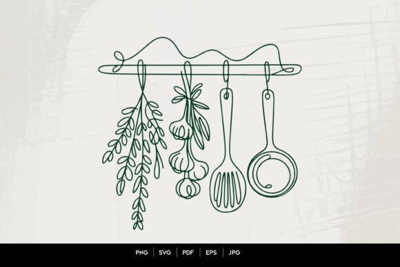 Download Herbs and Kitchen Utensils Line Art Vect - Line art Collection