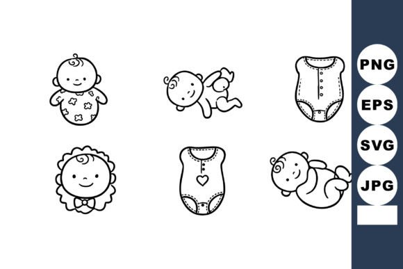 Download Baby Line Art Icons with Bodysuit Clothi - Line art Collection