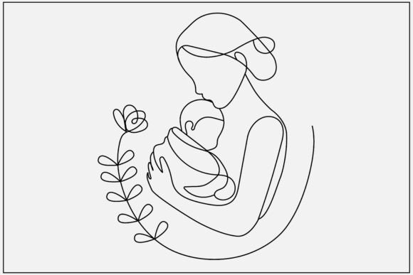 Download Mother with Sleeping Baby Line Art - Line art Collection