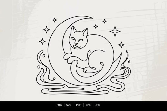 Download Mystical Cat Moon Line Art SVG - Line art Collection