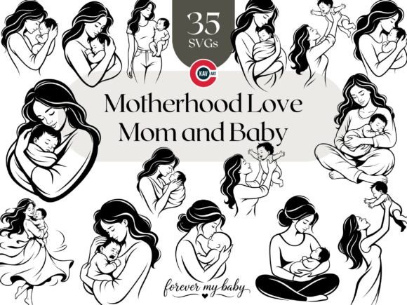 Download Motherhood Mom and Baby Line Art SVG - Line art Collection