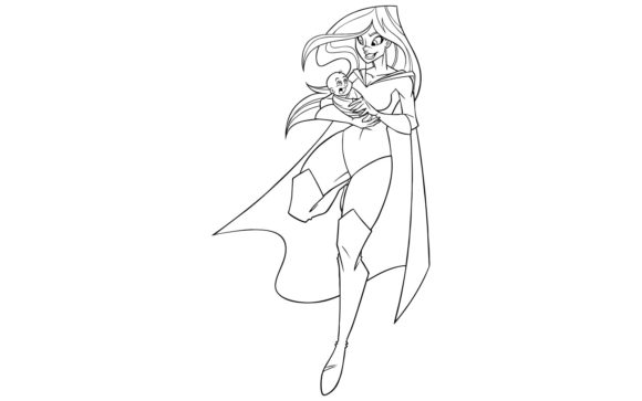 Download Super Mom with Baby Line Art - Line art Collection