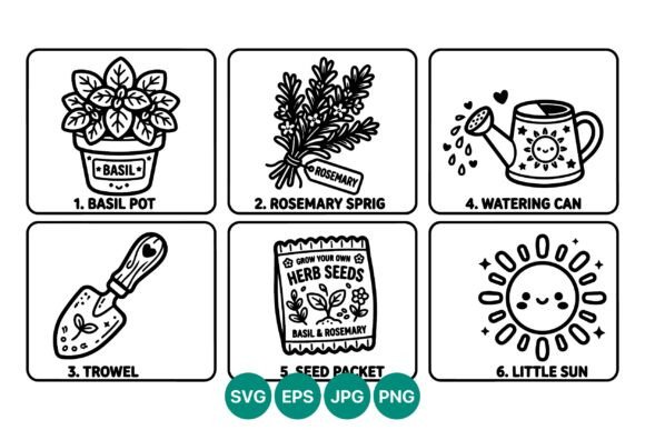 Download Basil and Rosemary Herb Garden Line Art - Line art Collection