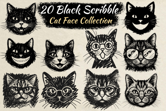 Download Black Scribble Cat Face Collection Svg - Collection Collection