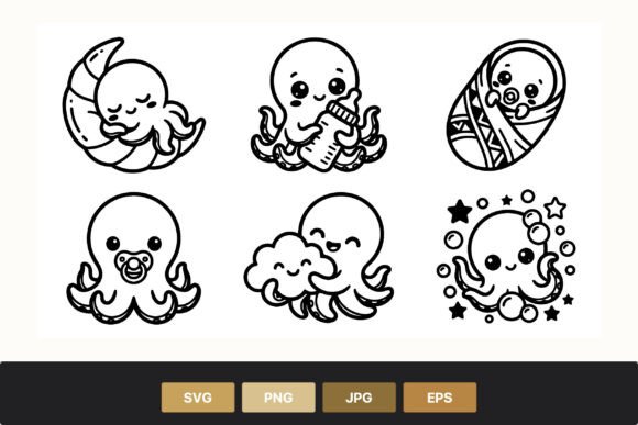 Download Cute Kawaii Octopus Baby Line Art - Line art Collection