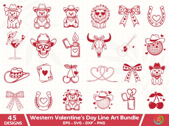 Download Western Valentine’s Day Line Art Bundle - Line art Collection