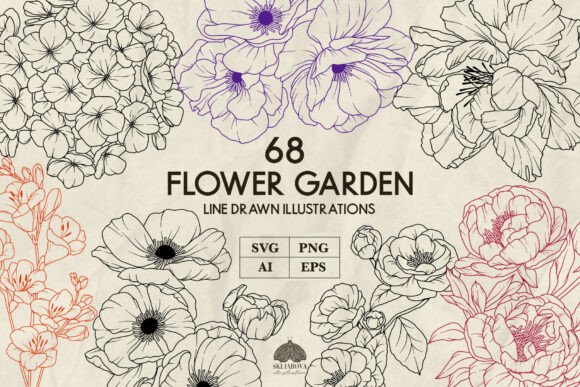 Download Flower Garden Line Art Svg Png - Line art Collection